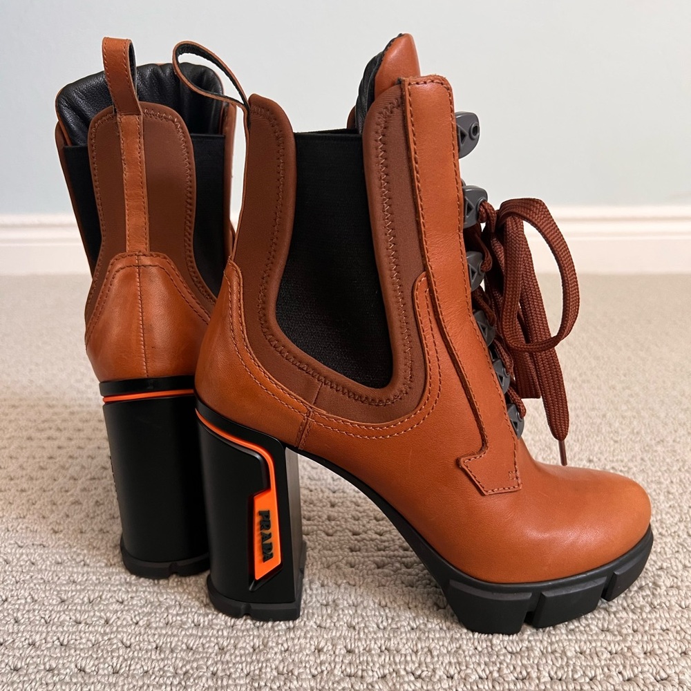 Prada Black and Tan Leather bootie